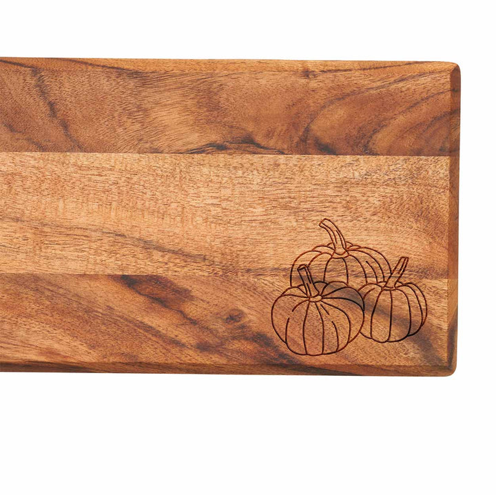 Acacia Bevel Board w/ Ribbon & Gold Spreader Knife | Three Pumpkin | 20 x 7"