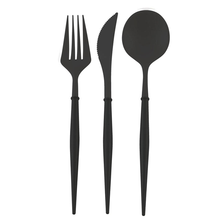 All Black Bella Assorted Plastic Cutlery/36pc, Service for 12