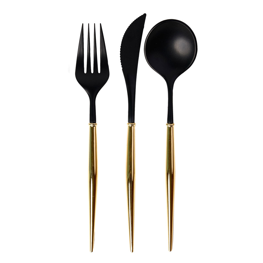 Black & Gold Bella Assorted Plastic Cutlery/24pc, Service for 8