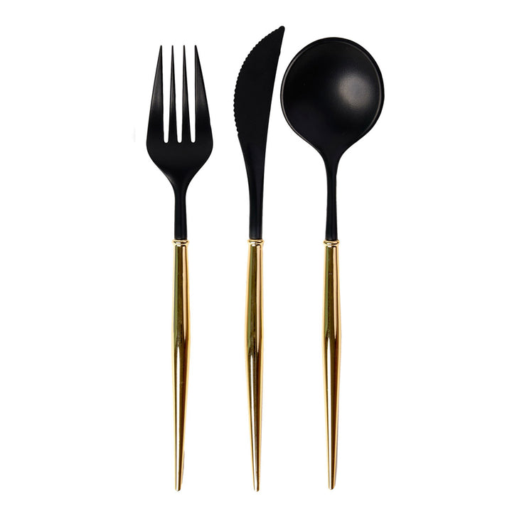 Black & Gold Bella Assorted Plastic Cutlery/36pc, Service for 12