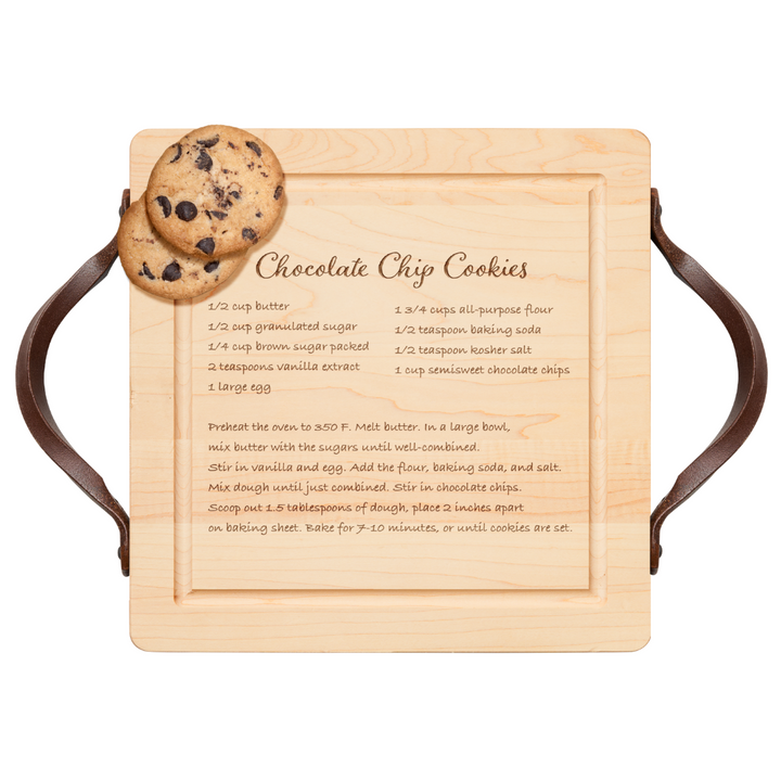 Maple Wood Cutting & Cheeseboard Square | Traditional Handles | Recipe Board | 12 x 12"