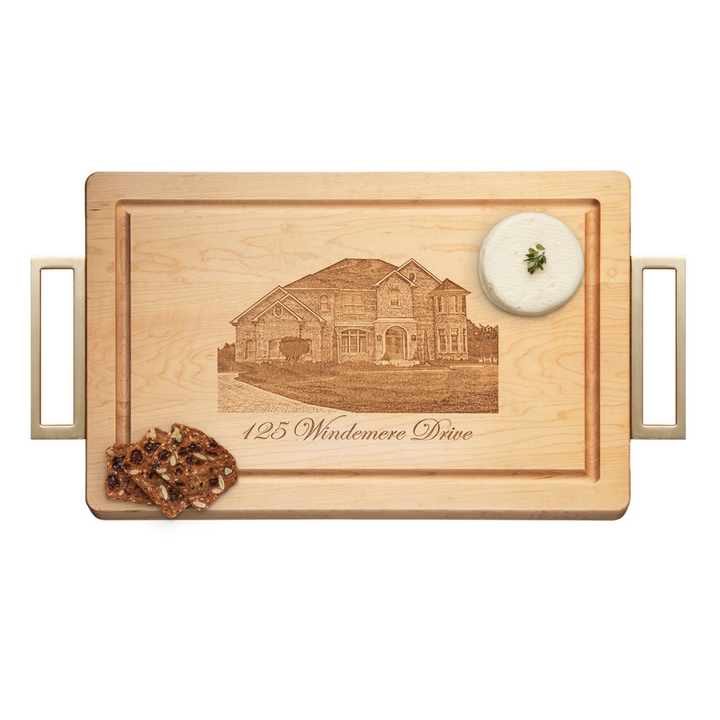 Maple Wood Cutting & Cheeseboard Rectangle | Gold Handles | Photo Board | 18 x 12"