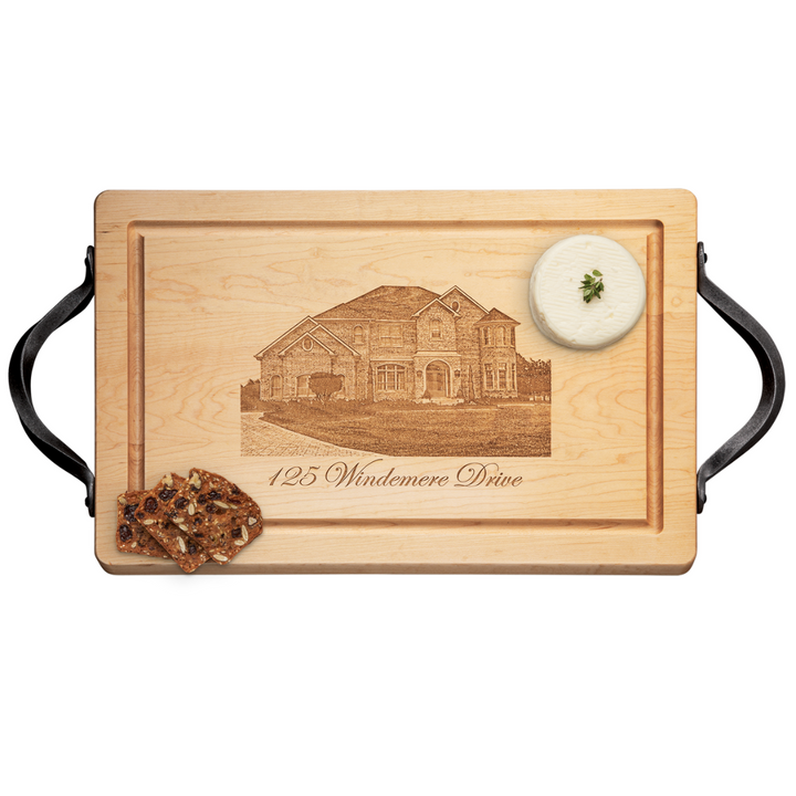 Maple Wood Cutting & Cheeseboard Rectangle | Traditional Handles | Photo Board | 18 x 12"