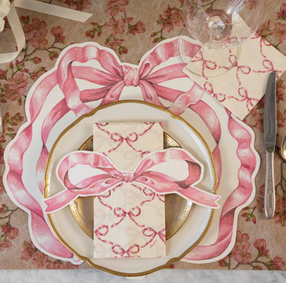 Pink Bow Lattice Guest Napkin - Pack of 16