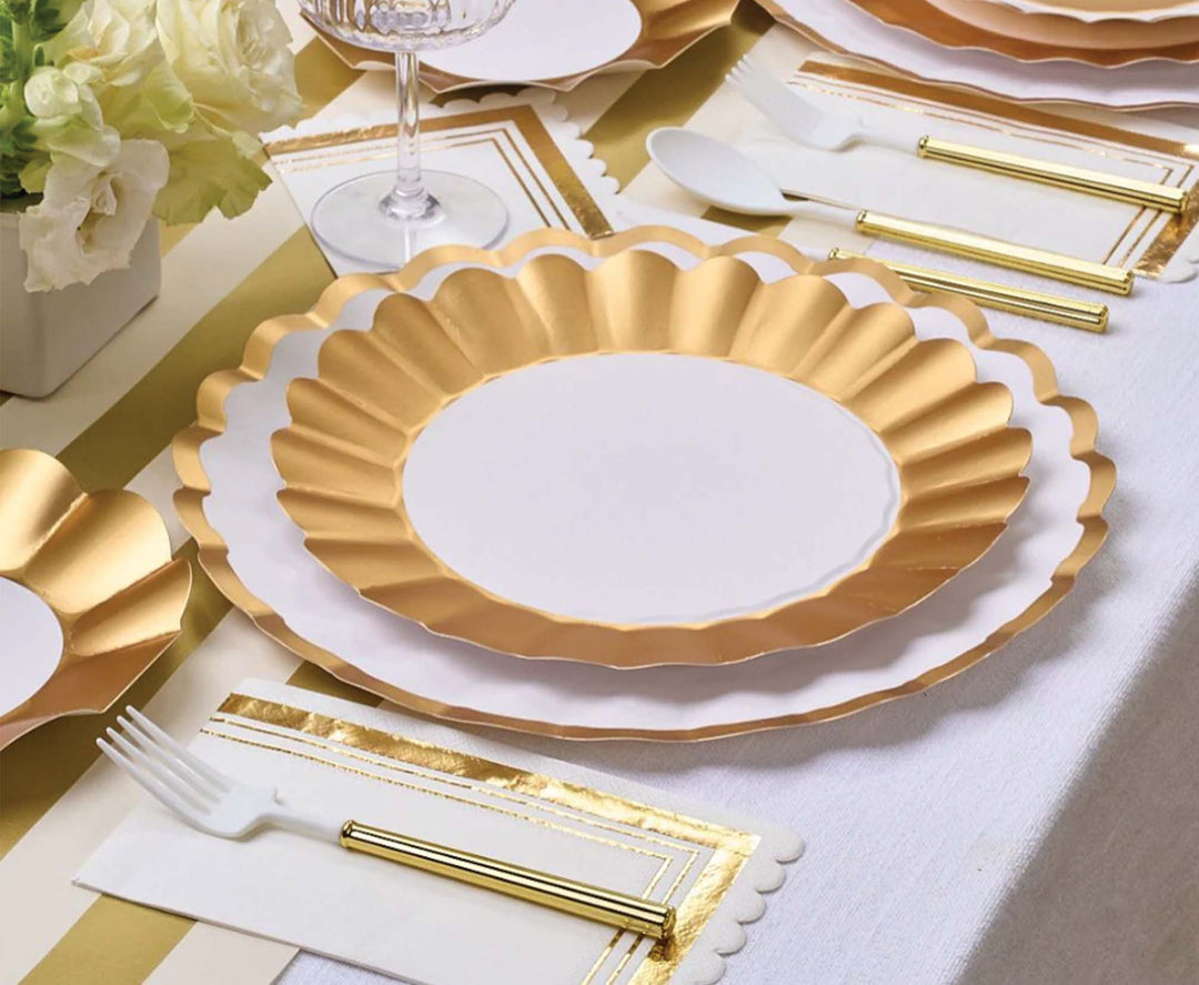 Dinner Plate Gold & White/8 pkg