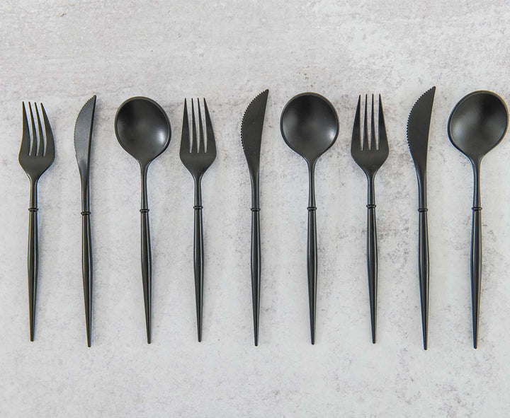 All Black Bella Assorted Plastic Cutlery/24pc, Service for 8