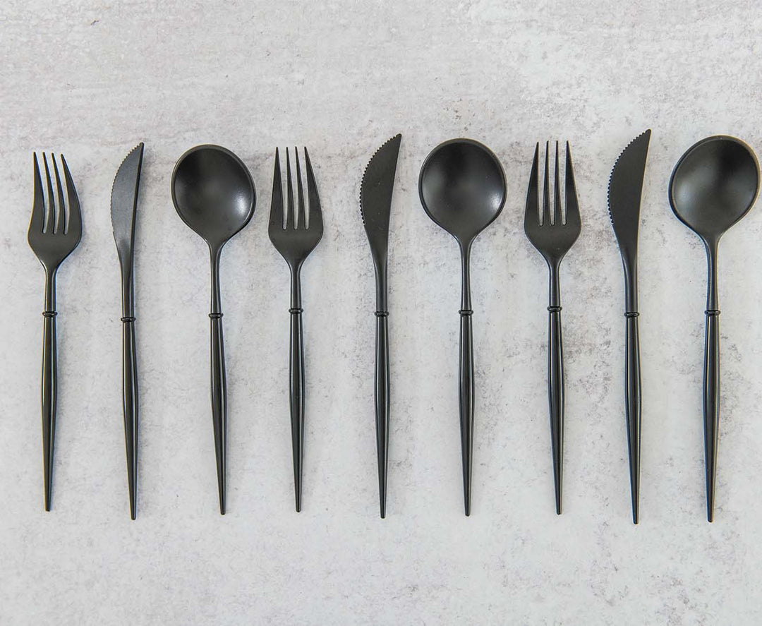 All Black Bella Assorted Plastic Cutlery/36pc, Service for 12