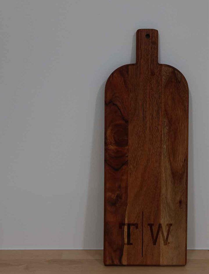 Acacia Bevel Board with Long Handle | Personalized | 20 x 7"