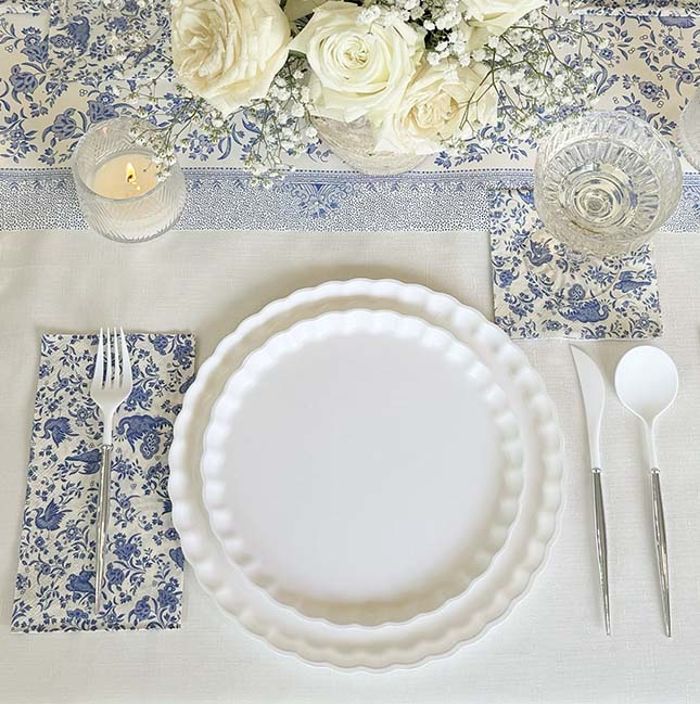 Royal Peacock Table Setting - Blue and White