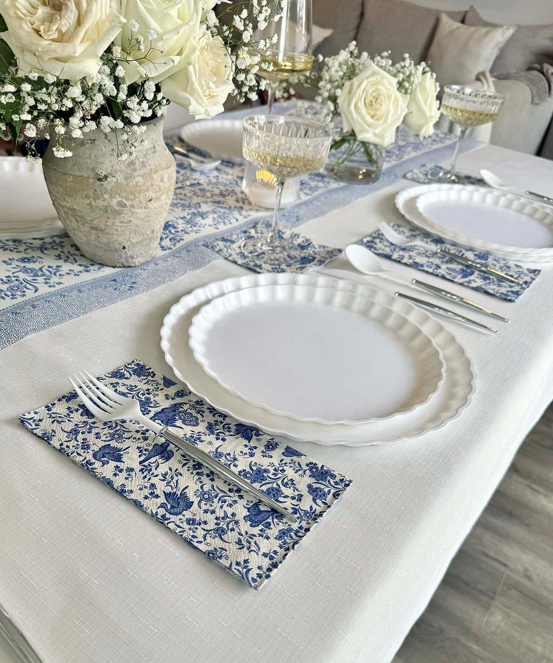 Royal Peacock Table Setting - Blue and White