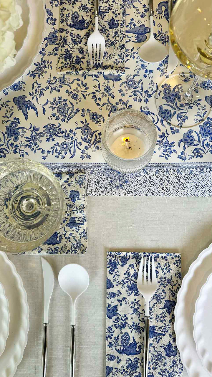 Royal Peacock Table Setting - Blue and White