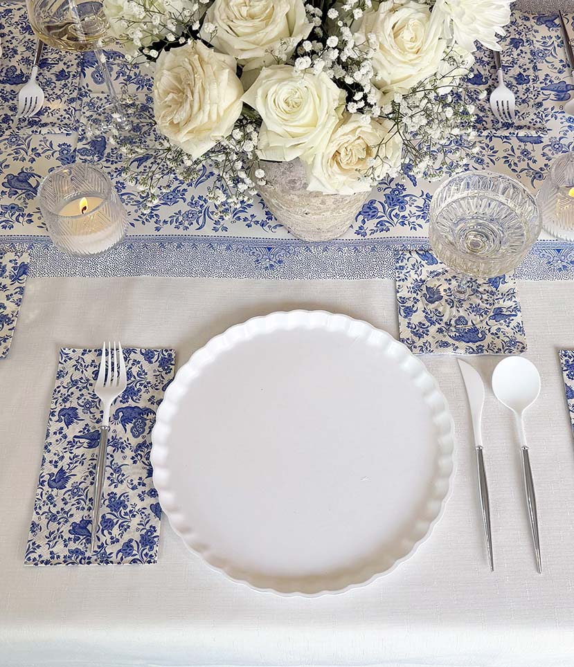 Royal Peacock Table Setting - Blue and White