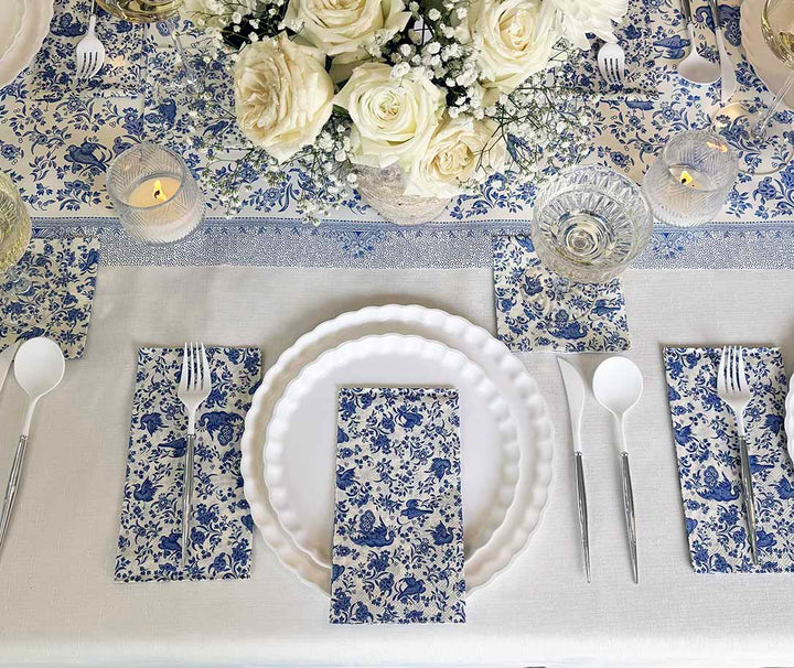 Royal Peacock Table Setting - Blue and White