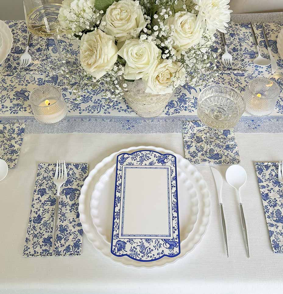 Royal Peacock Table Setting - Blue and White