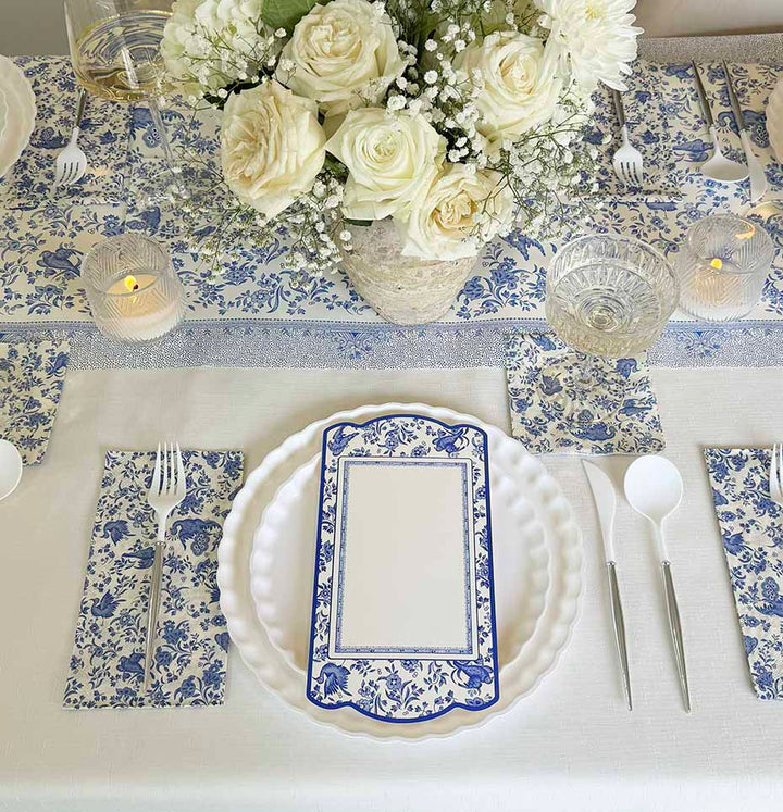 Royal Peacock Table Setting - Blue and White