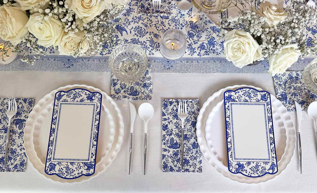 Royal Peacock Table Setting - Blue and White