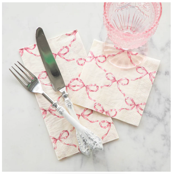 Pink Bow Lattice Cocktail Napkin - Pack of 20