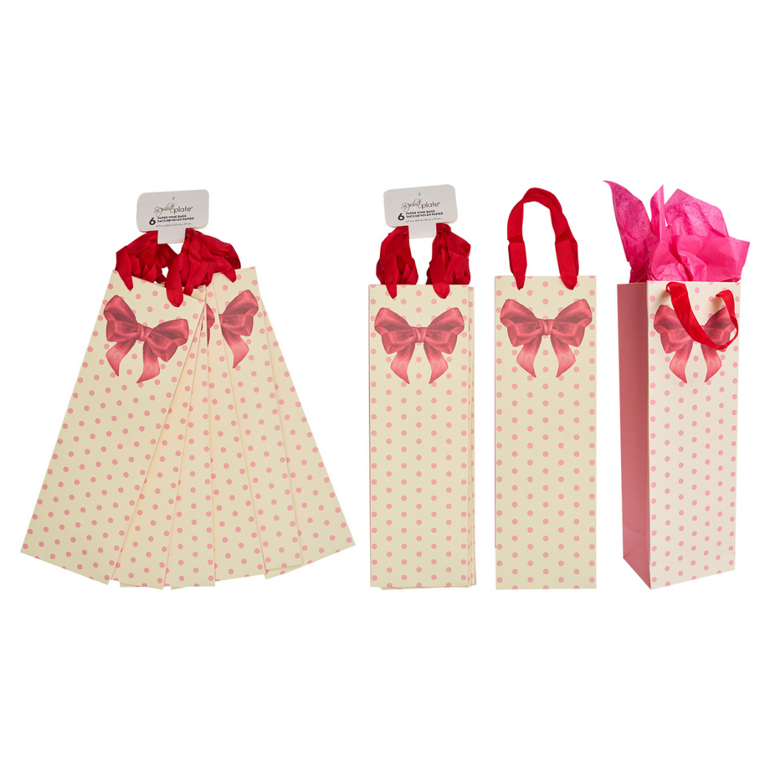 Pink Bows Wine Gift Bag, 6pk