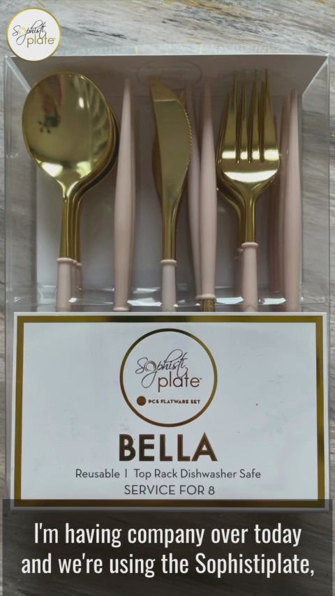 Blush & Gold Bella Assorted Plastic Cutlery/24pc, Service for 8