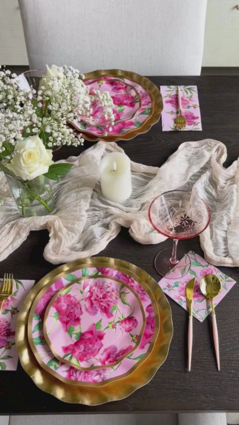 Wavy Salad Plate Pink Peonies - 8pkg