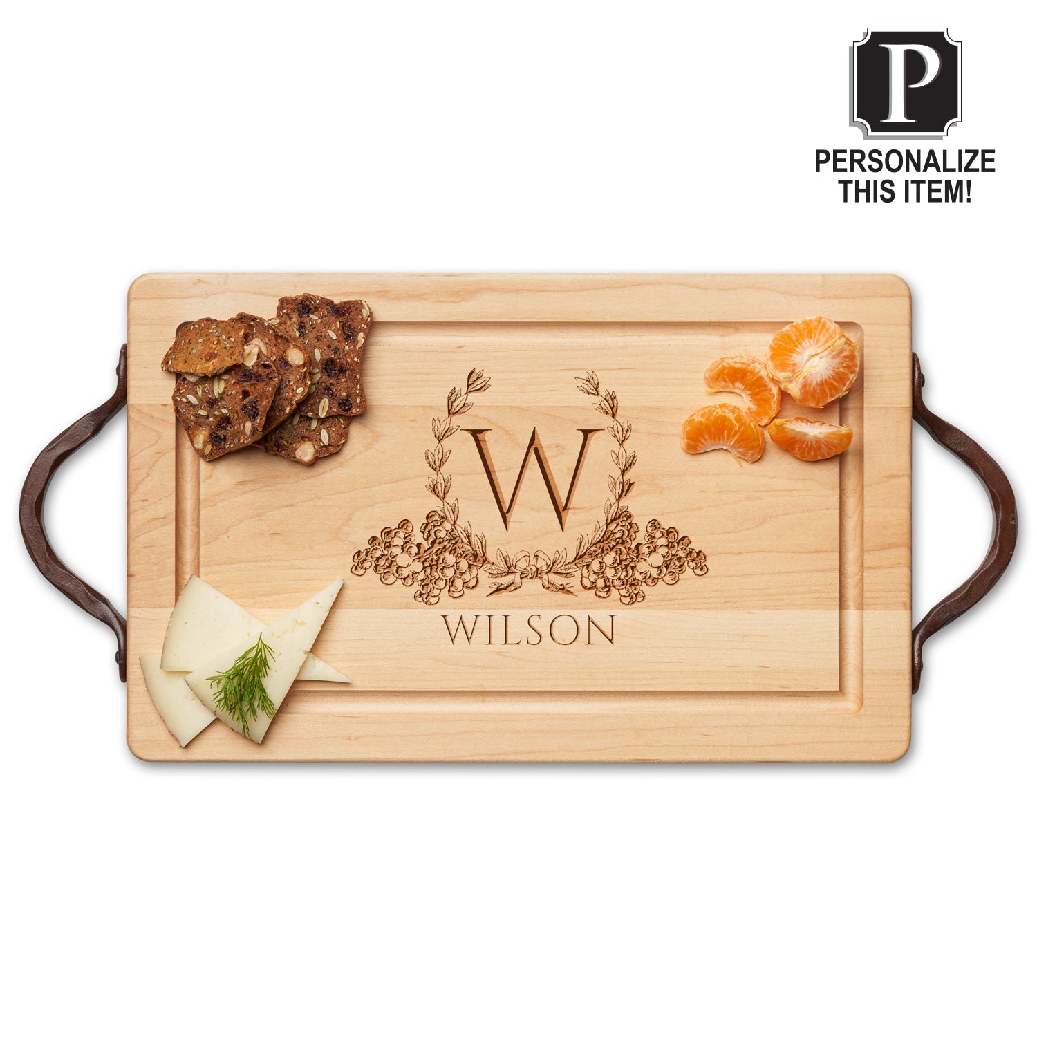 Personalized Walnut & Maple Cutting Board with Handle - Oiled Ready to Use - 16x10